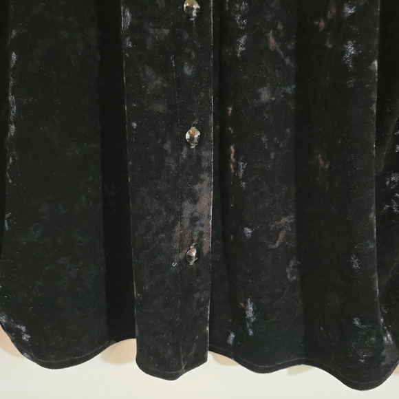 VTG Clio Black Burnout Velvet Button-Up Shirt King Sleeve Sz SML Y2K Whimsigoth - Picture 4 of 11